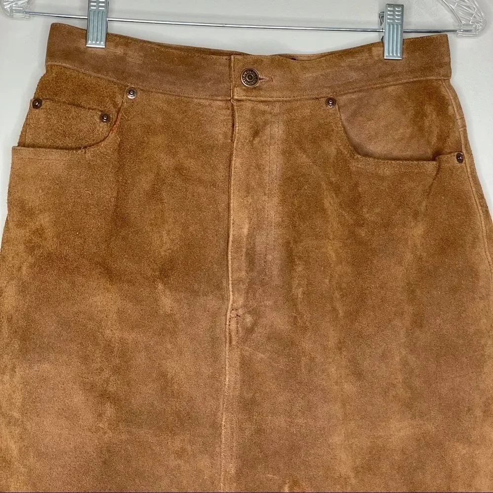 Ralph Lauren Vintage 100% genuine leather suede skirt VTG - Picture 3 of 12